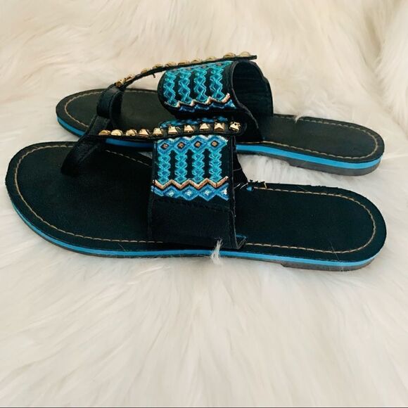 JC Penny Black Boho Flat Sandals Size 6 - Picture 6 of 10